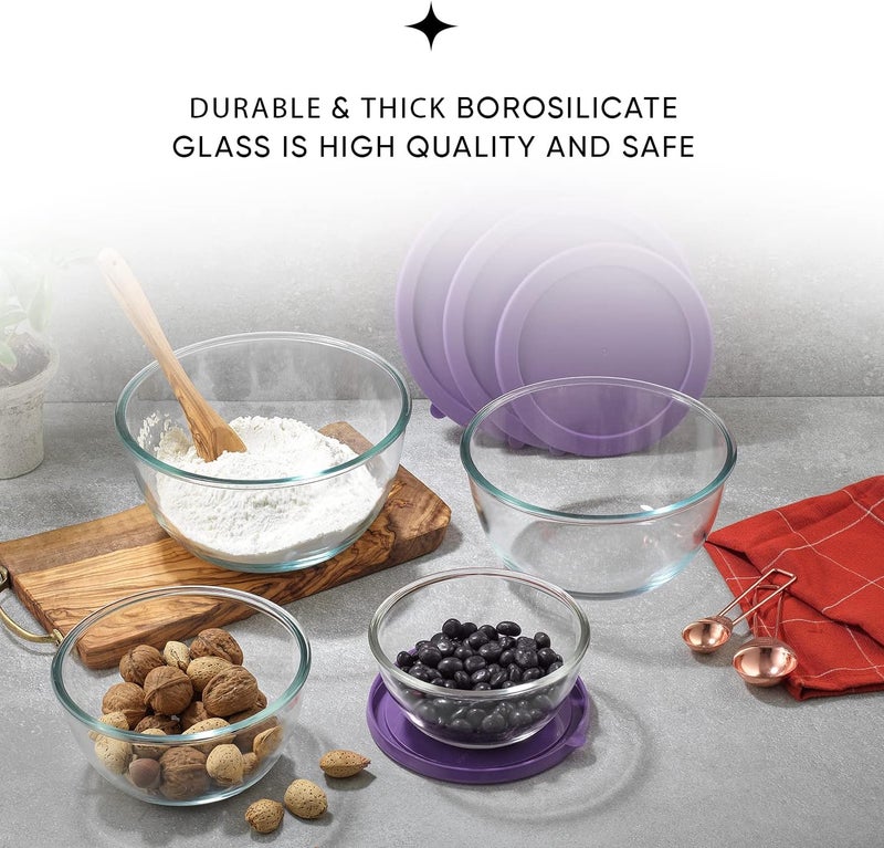 JoyJolt Very Peri 8pc Glass Mixing Bowls with Lids Set - Large Nesting Bowls, 2 Qt, Durable, Dishwasher & Microwave Safe - Image 5